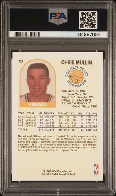 Graded 1989 Hoops Chris Mullin #90 Basketball Card PSA 10 Gem Mint