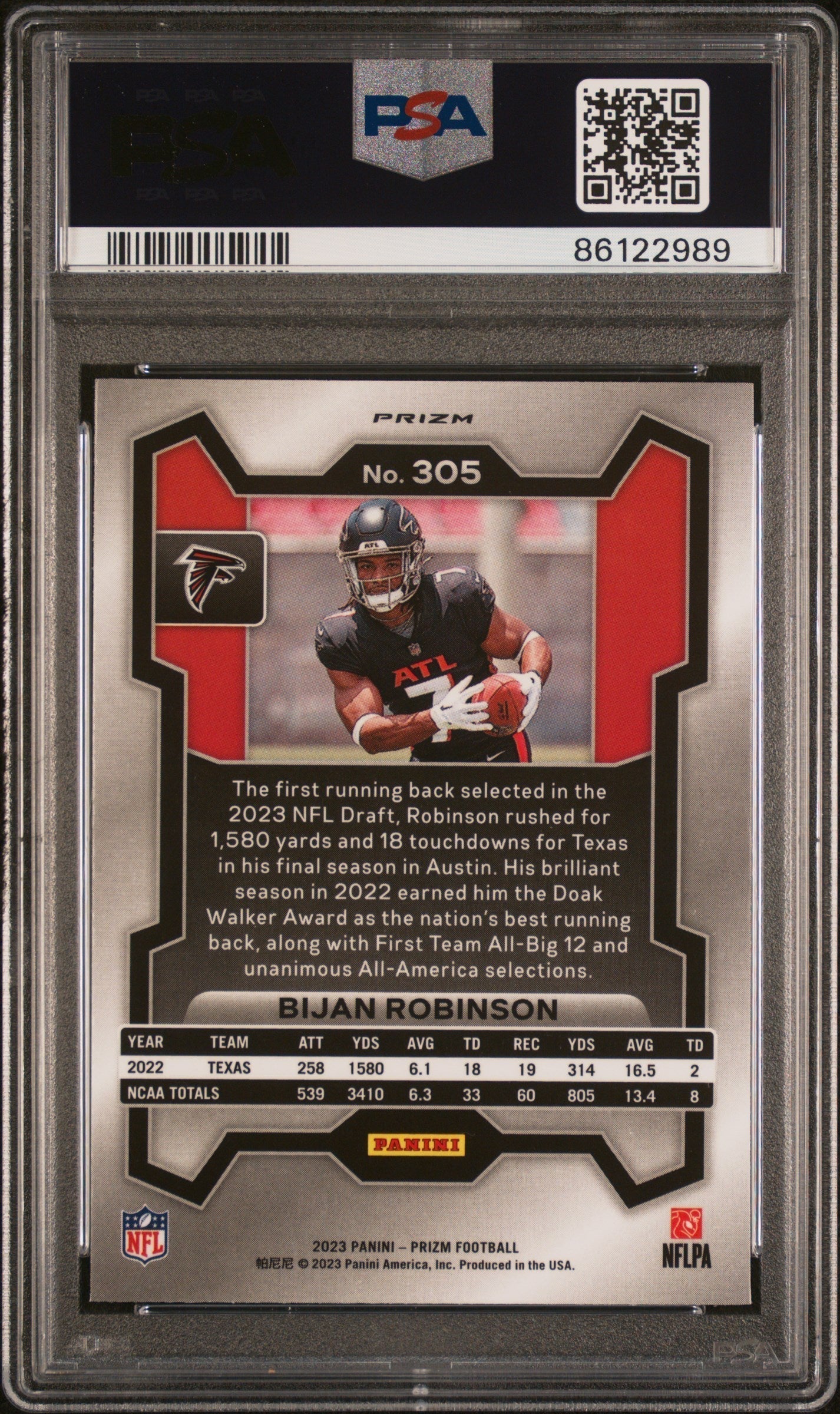 Graded 2023 Panini Prizm Bijan Robinson #305 Lazer Rookie RC Football Card PSA 10 Gem Mint