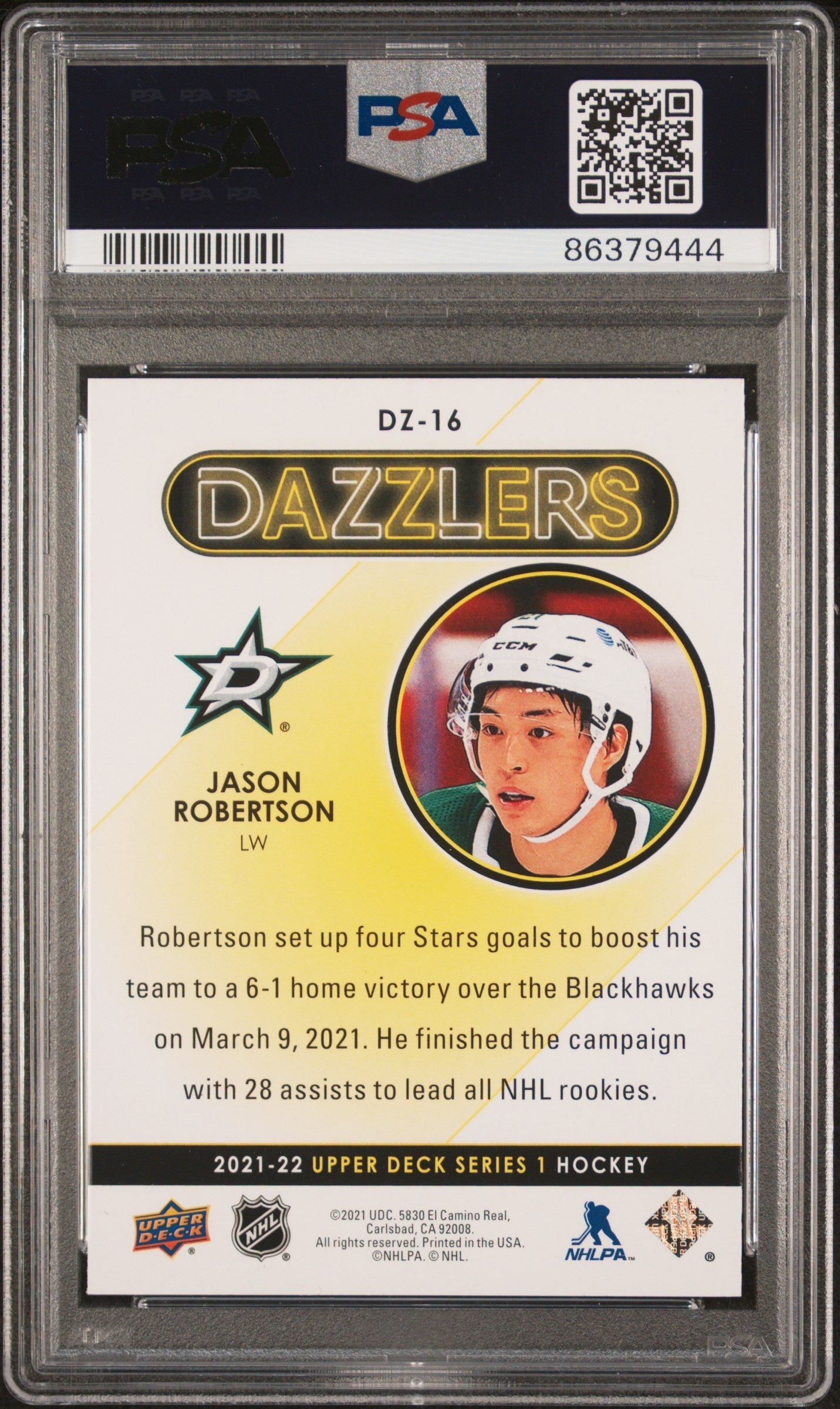 Graded 2021 Upper Deck Jason Robertson #DZ16 Dazzlers Purple Hockey Card PSA 10 Gem Mint