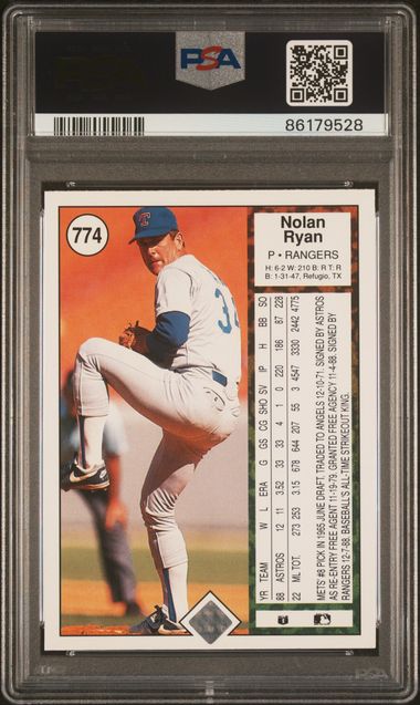Graded 1989 Upper Deck Nolan Ryan Throwing Football #774 Baseball Card PSA 10 Gem Mint