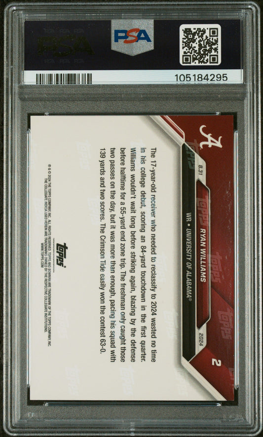 Graded 2024 Topps Bowman U Now Ryan Williams #2 Purple /25 Rookie RC Football Card PSA 10 Auto Grade Gem Mint