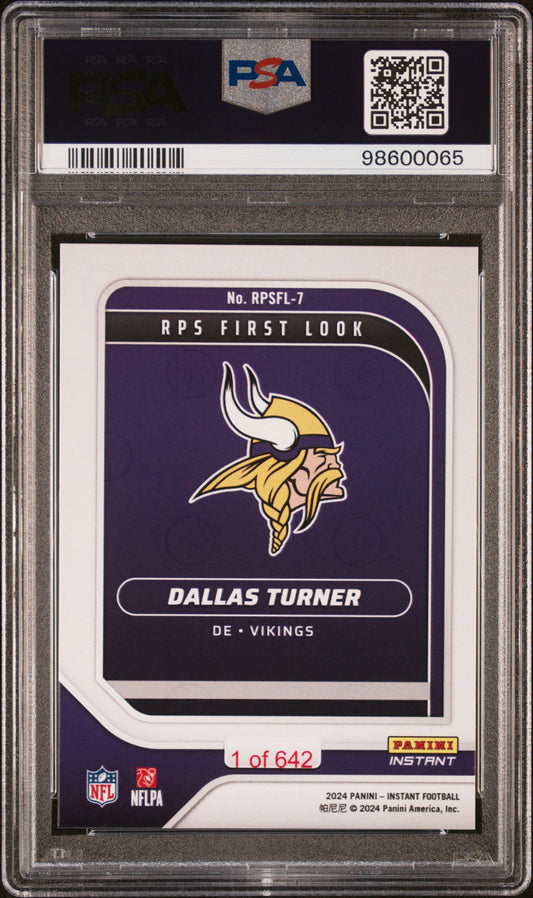 Graded 2024 Panini Instant NFL Dallas Turner #RPSFL7 RPS First Look Rookie RC Football Card PSA 8 Near Mint