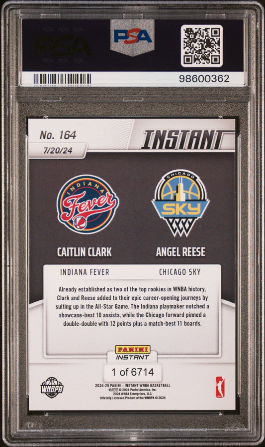 Graded 2024 Panini Instant WNBA Caitlin Clark/Angel Reese #164 All Star Game Rookie RC Basketball Card PSA 10 Gem Mint