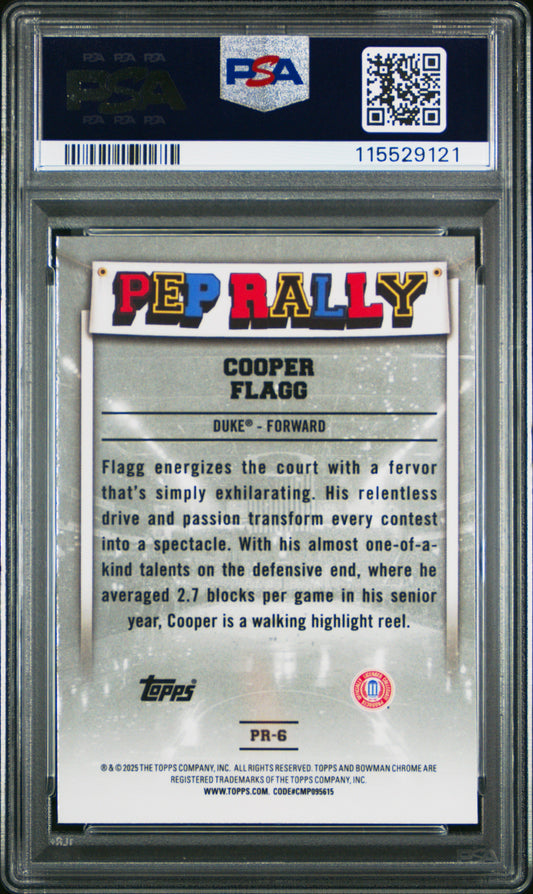 Graded 2024 Topps Bowman Chrome U Cooper Flagg #PR6 Pep Rally Rookie RC Basketball Card PSA 10 Gem Mint