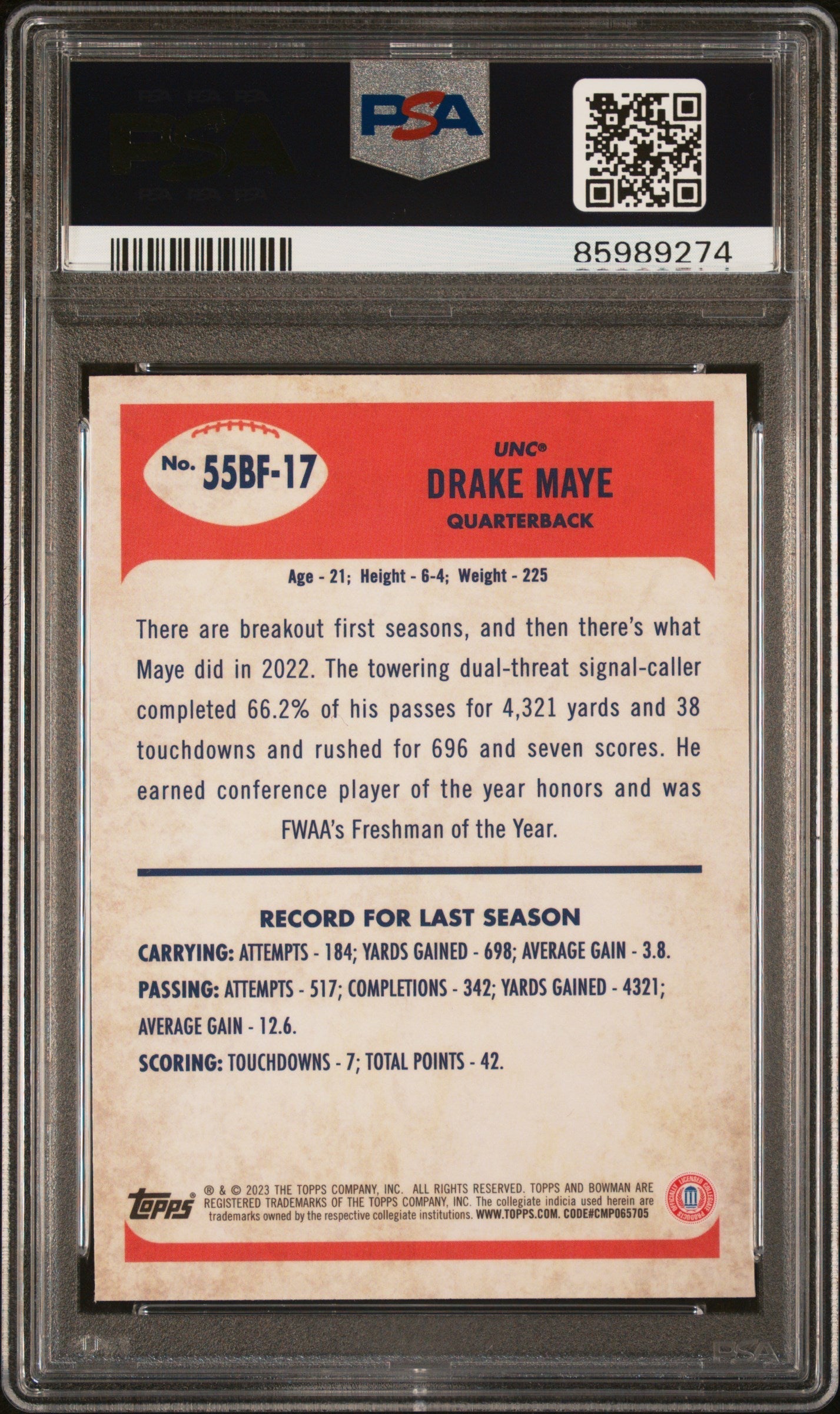 Graded 2023 Topps Bowman U Chrome Drake Maye #55BF17 1955 Bowman Rookie RC Football Card PSA 10 Gem Mint