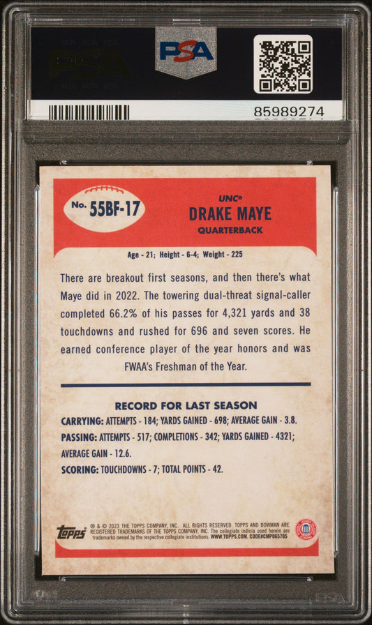 Graded 2023 Topps Bowman U Chrome Drake Maye #55BF17 1955 Bowman Rookie RC Football Card PSA 10 Gem Mint