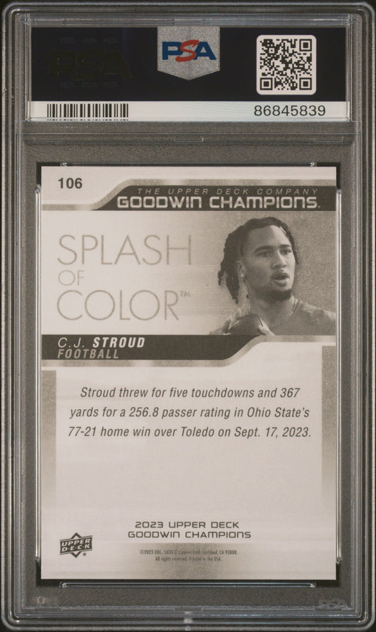 Graded 2023 Upper Deck Goodwin Champions CJ Stroud #106 Rookie RC Football Card PSA 10 Gem Mint