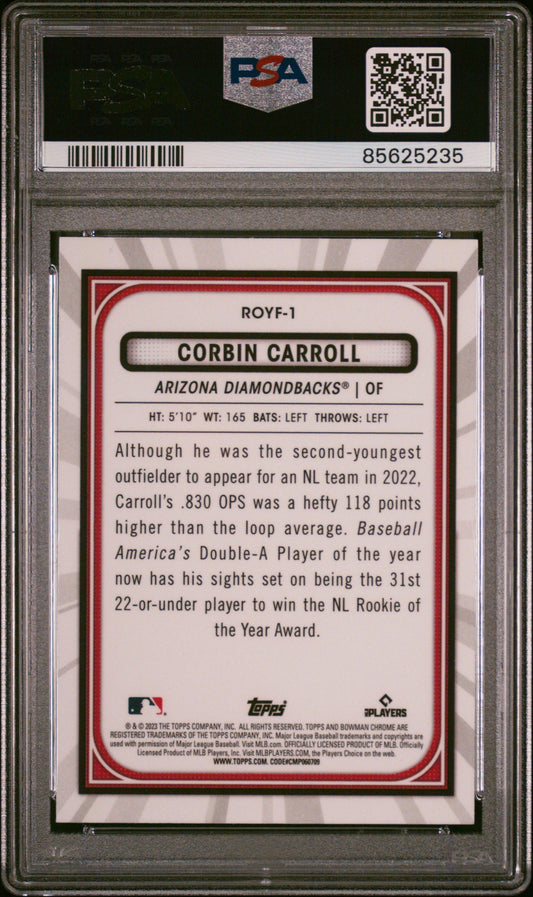 Graded 2023 Topps Bowman Corbin Carroll #ROYF1 Rookie of the Year Favorites Rookie RC Baseball Card PSA 10 Gem Mint