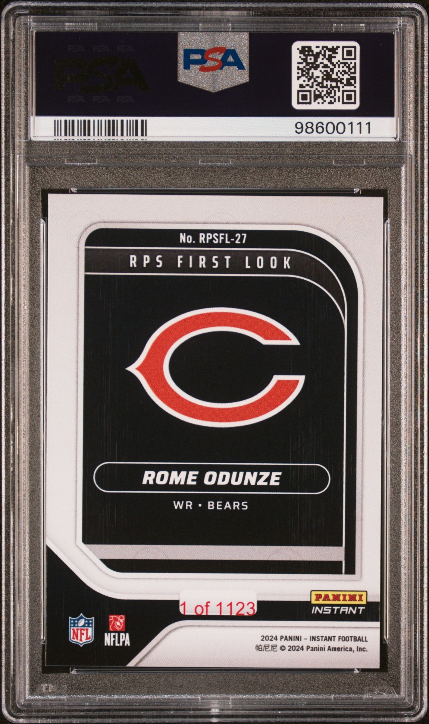 Graded 2024 Panini Instant NFL Rome Odunze #RPSFL27 RPS First Look Rookie RC Football Card PSA 8 Near Mint