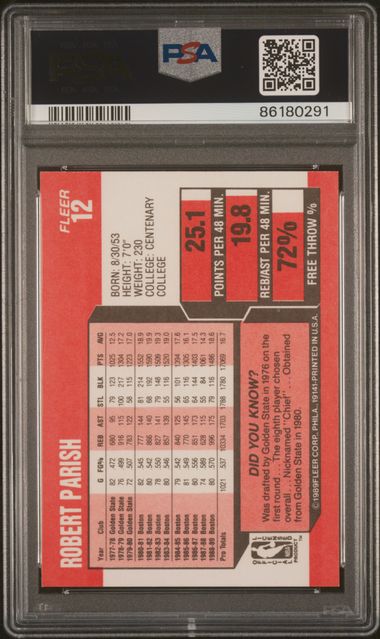 Graded 1989 Fleer Robert Parish #12 Basketball Card PSA 10 Gem Mint