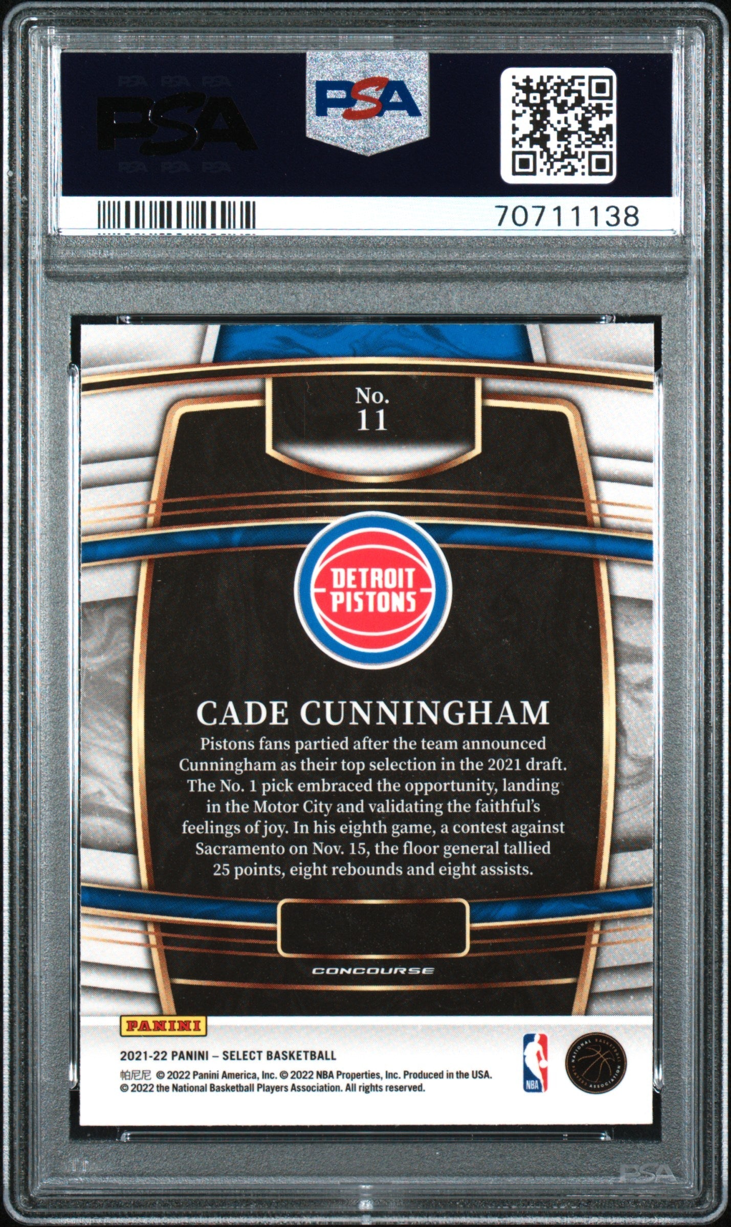 Graded 2021 Panini Select Cade Cunningham #11 Rookie RC Basketball Card PSA 10 Gem Mint