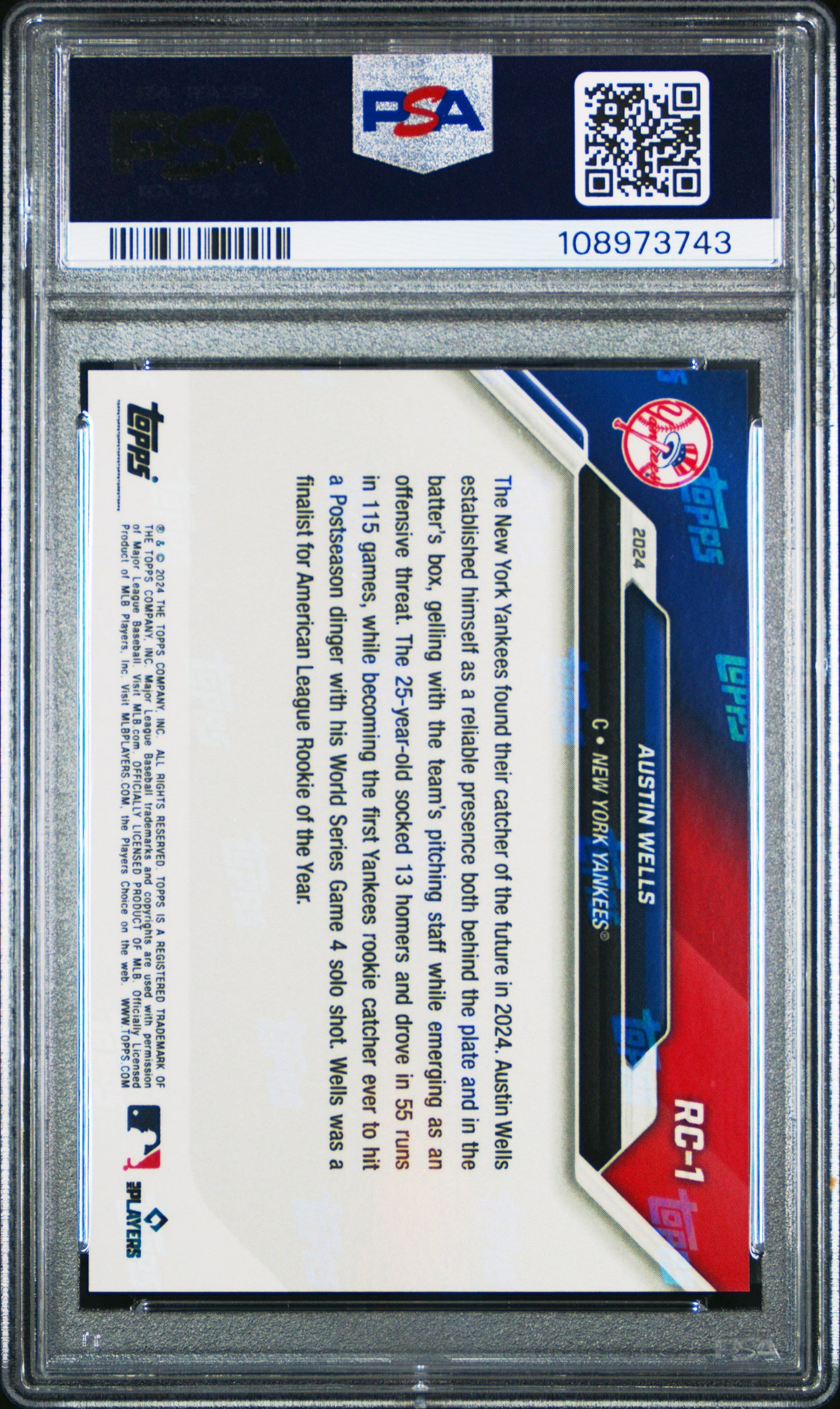 Graded 2024 Topps Now Austin Wells #RC1 Rookie Cup Team Set Rookie RC Baseball Card PSA 10 Gem Mint