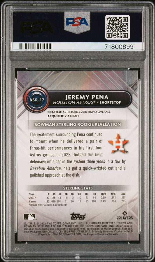 Graded 2022 Topps Bowman Sterling Jeremy Pena #BSR17 Rookie RC Baseball Card PSA 10 Gem Mint