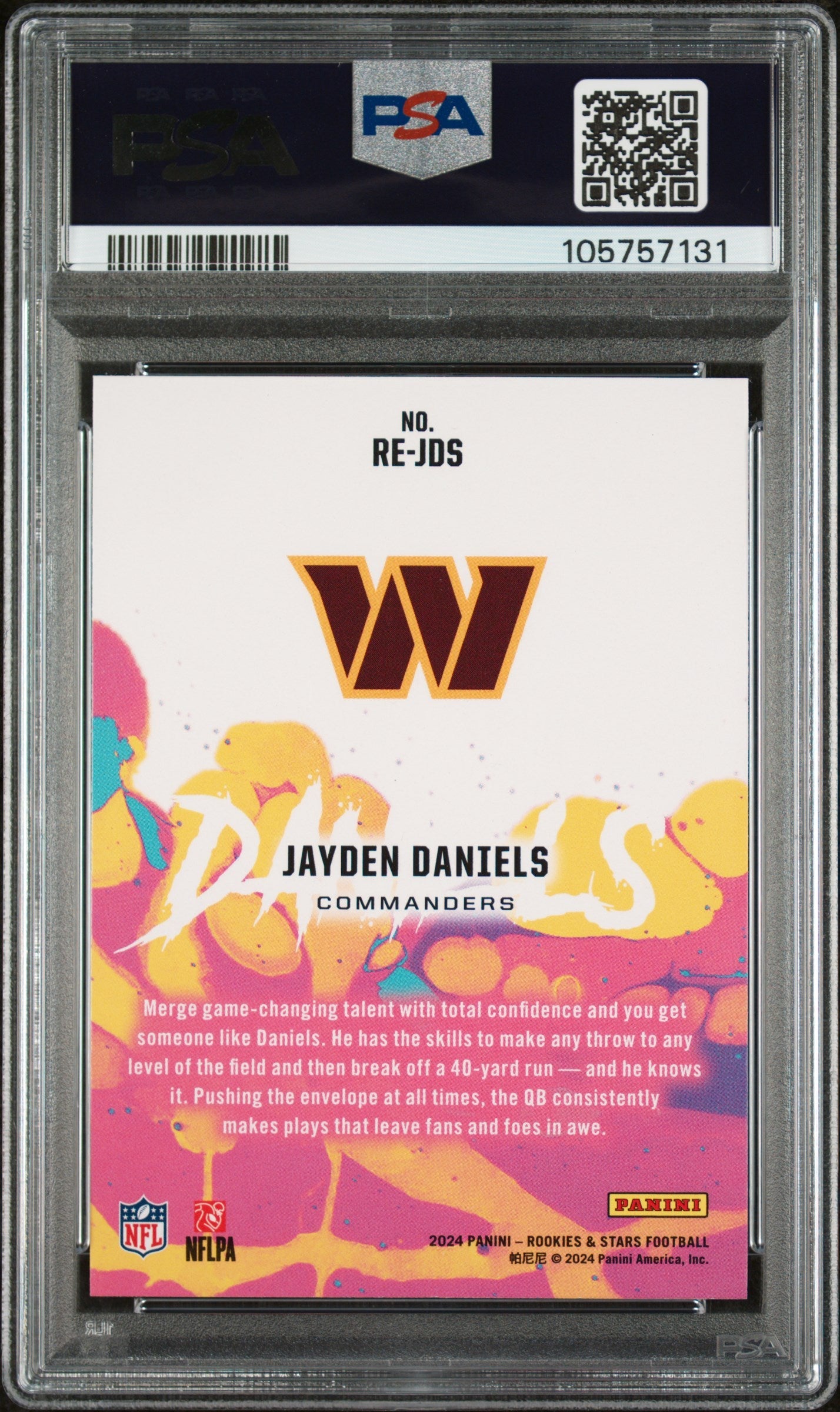 Graded 2024 Panini Rookies & Stars Jayden Daniels #REJDS Rookie Exclusive Rookie RC Football Card PSA 10 Gem Mint