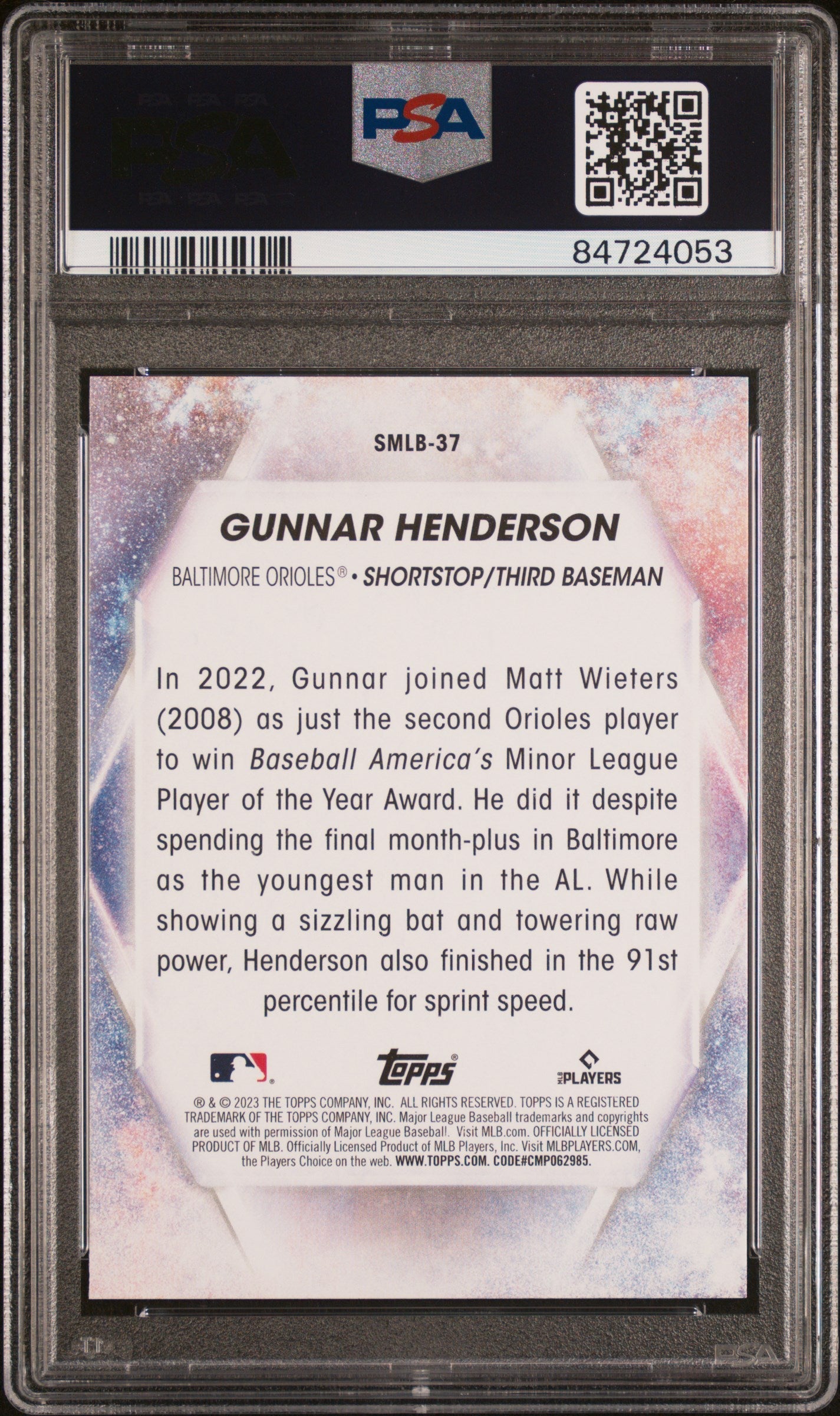 Graded 2023 Topps Gunnar Henderson #SMLB37 Stars of MLB Rookie RC Baseball Card PSA 10 Gem Mint