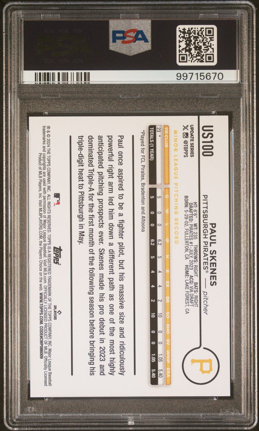 Graded 2024 Topps Update Paul Skenes #US100 Rookie RC Baseball Card PSA 9 Mint