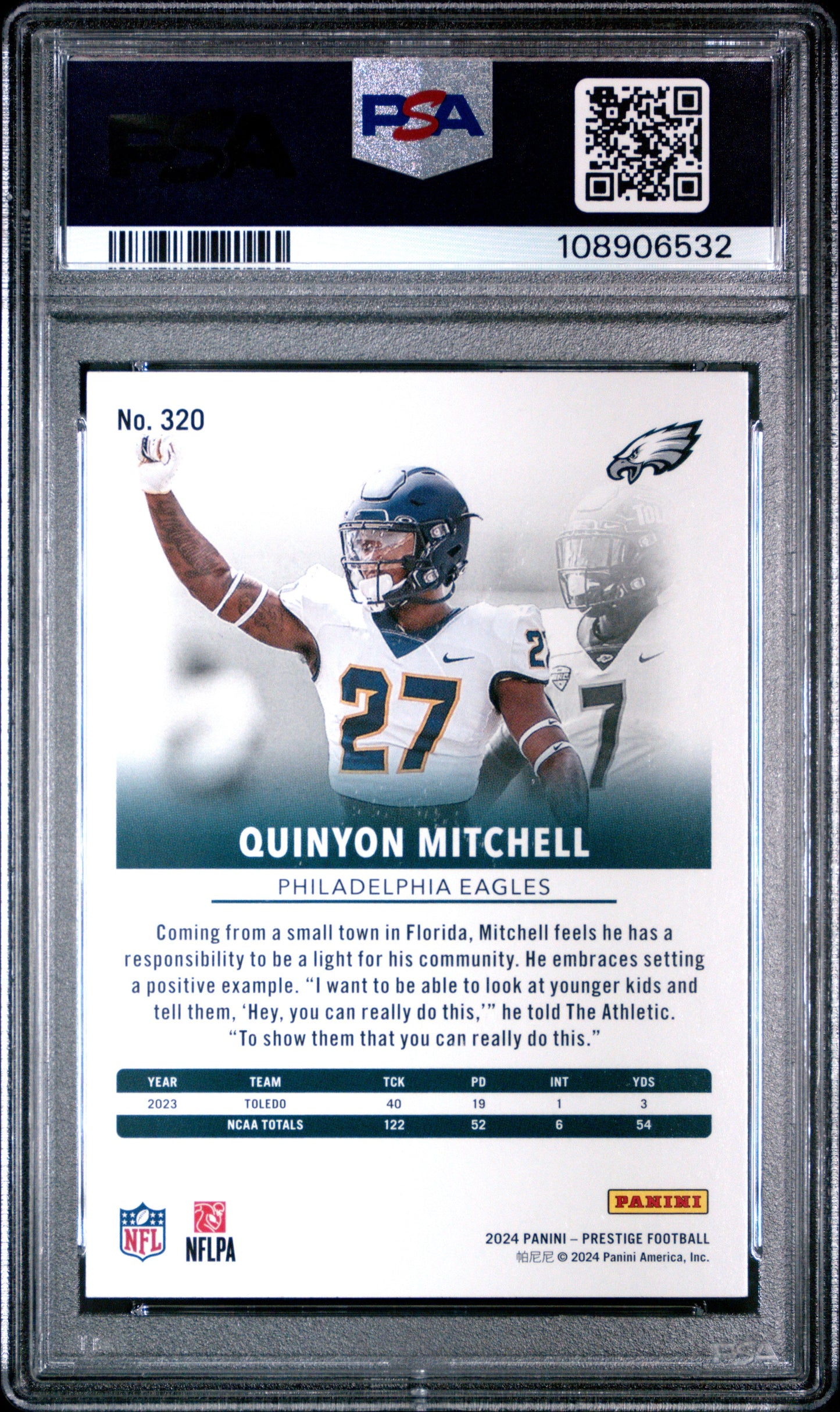 Graded 2024 Panini Prestige Quinyon Mitchell #320 Rookie RC Football Card PSA 10 Gem Mint