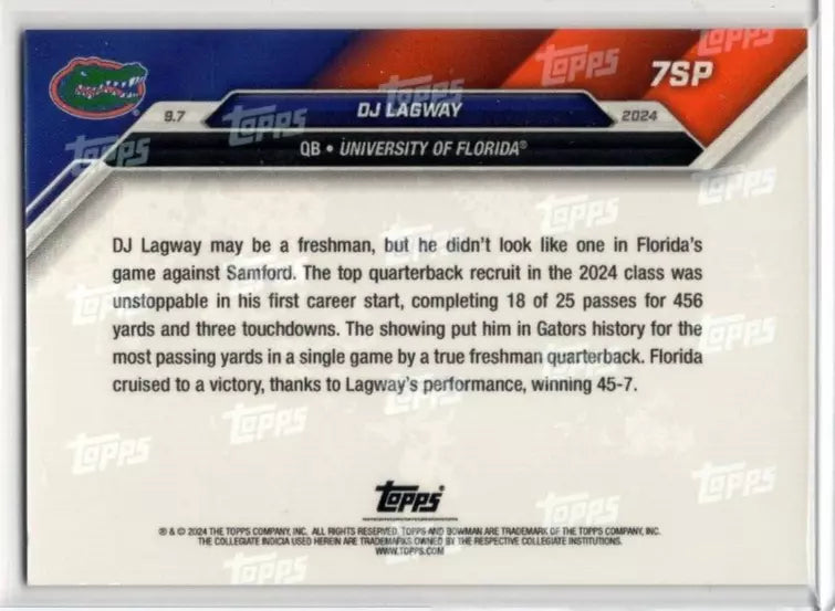 2024 Topps Bowman U Now DJ Lagway #7SP Florida Gators Rookie RC Football Card