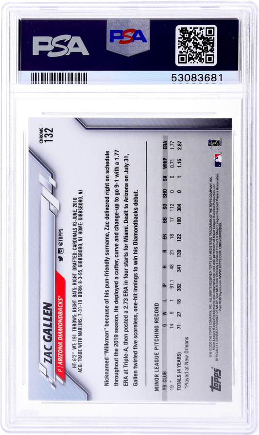 Graded 2020 Topps Chrome Zac Gallen #132 Prism Refractor Rookie RC Baseball Card PSA 10 Gem Mint