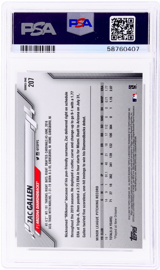 Graded 2020 Topps Complete Set Zac Gallen #207 Gold Stars Rookie RC Baseball Card PSA 10 Gem Mint