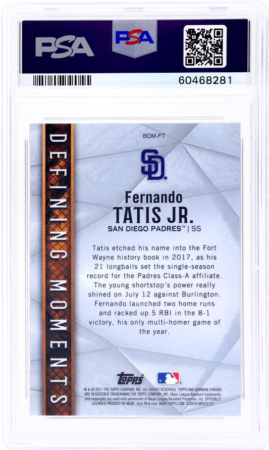 Graded 2017 Topps Bowman Draft Fernando Tatis Jr. #BDMFT Bowman Defining Moments Rookie RC Baseball Card PSA 10 Gem Mint