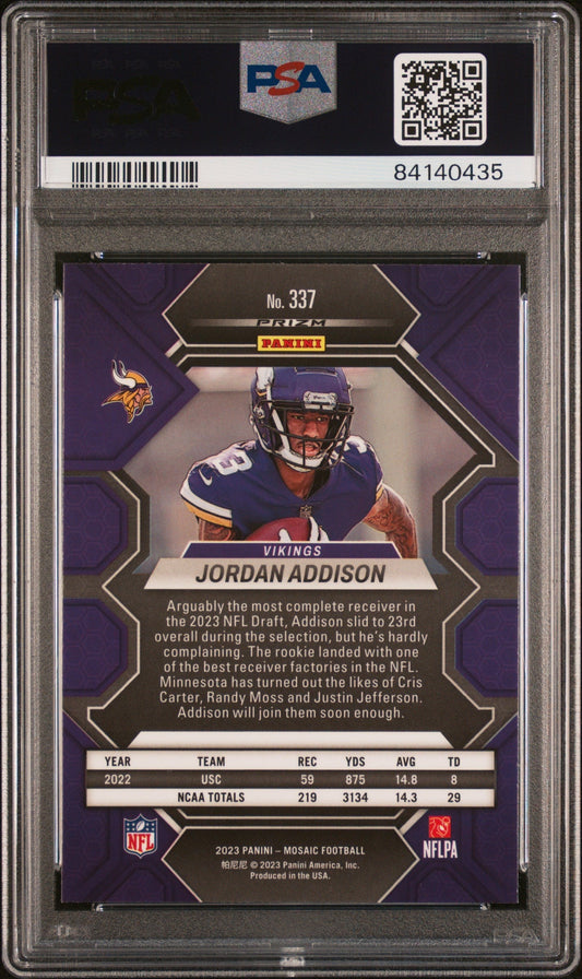 Graded 2023 Panini Mosaic Jordan Addison #337 Mosaic Rookie RC Football Card PSA 10 Gem Mint