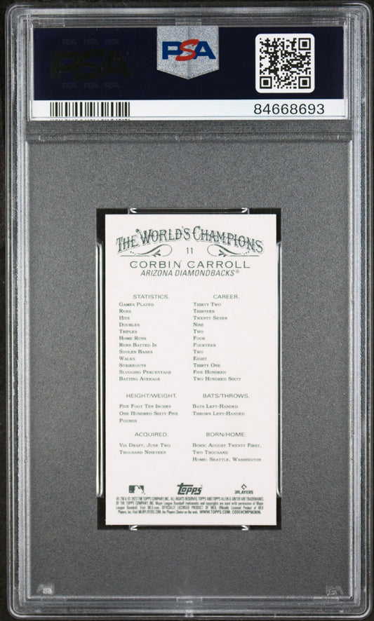 Graded 2023 Topps Allen & Ginter Corbin Carroll #11 Mini Rookie RC Baseball Card PSA 10 Gem Mint