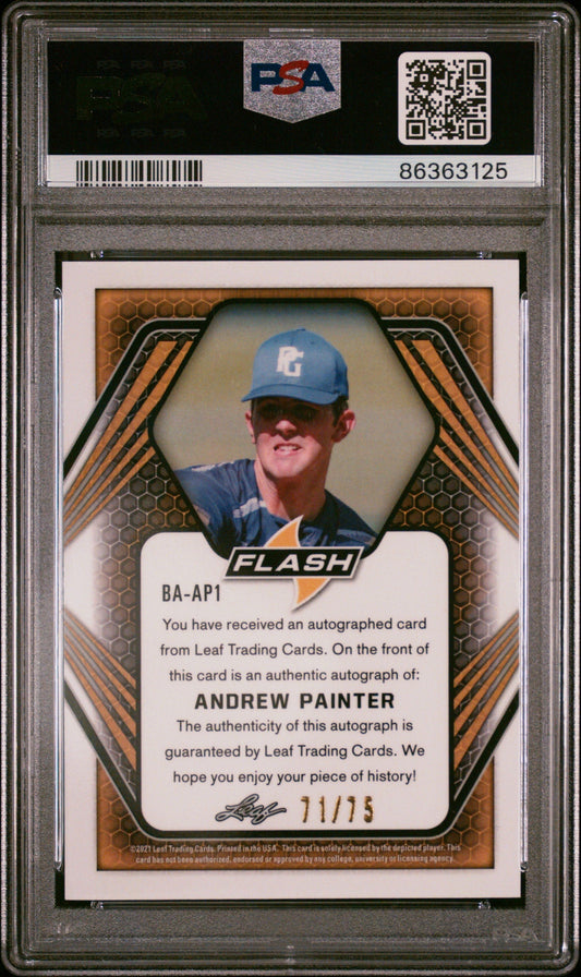 Graded 2021 Leaf Flash Andrew Painter #AP1 Autograph Purple #/75 Rookie RC Baseball Card PSA 10 Gem Mint