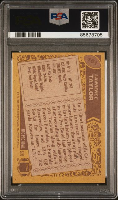 Graded 1986 Topps Lawrence Taylor #151 Football Card PSA 9 Mint