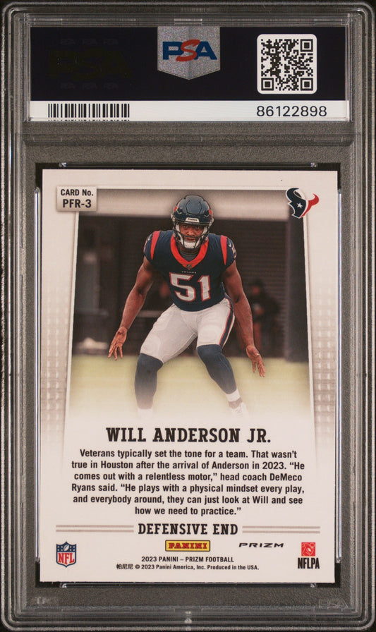 Graded 2023 Panini Prizm Will Anderson #PFR3 Flashback Rookie RC Football Card PSA 10 Gem Mint