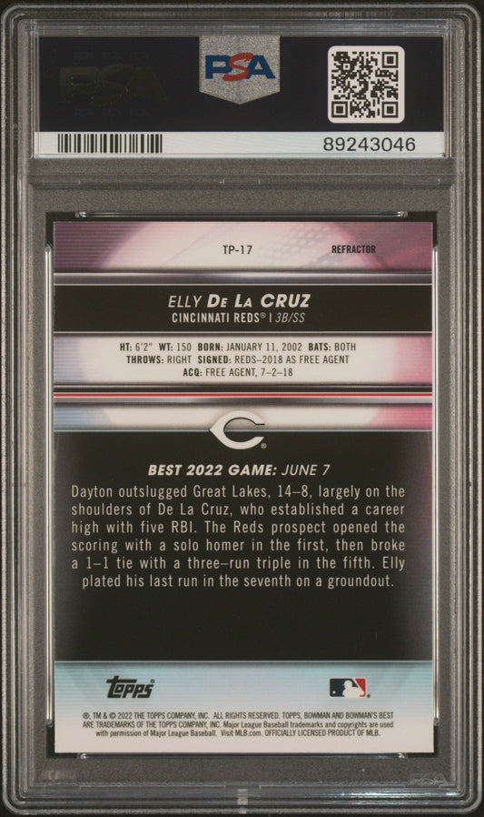 Graded 2022 Topps Bowmans Best Elly De La Cruz #TP17 Top Prospects Refractor Rookie RC Baseball Card PSA 9 Mint