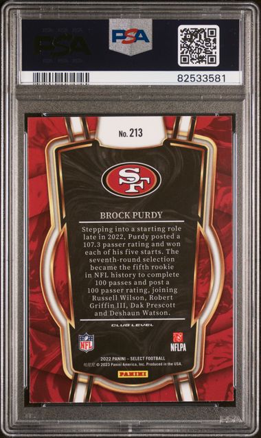 Graded 2022 Panini Select Brock Purdy #213 Rookie RC Football Card PSA 10 Gem Mint