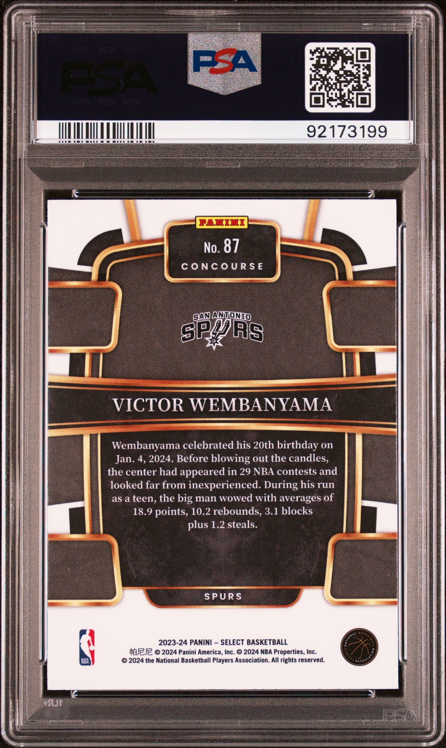 Graded 2023 Panini Select Victor Wembanyama #87 Blue Rookie RC Basketball Card PSA 10 Gem Mint