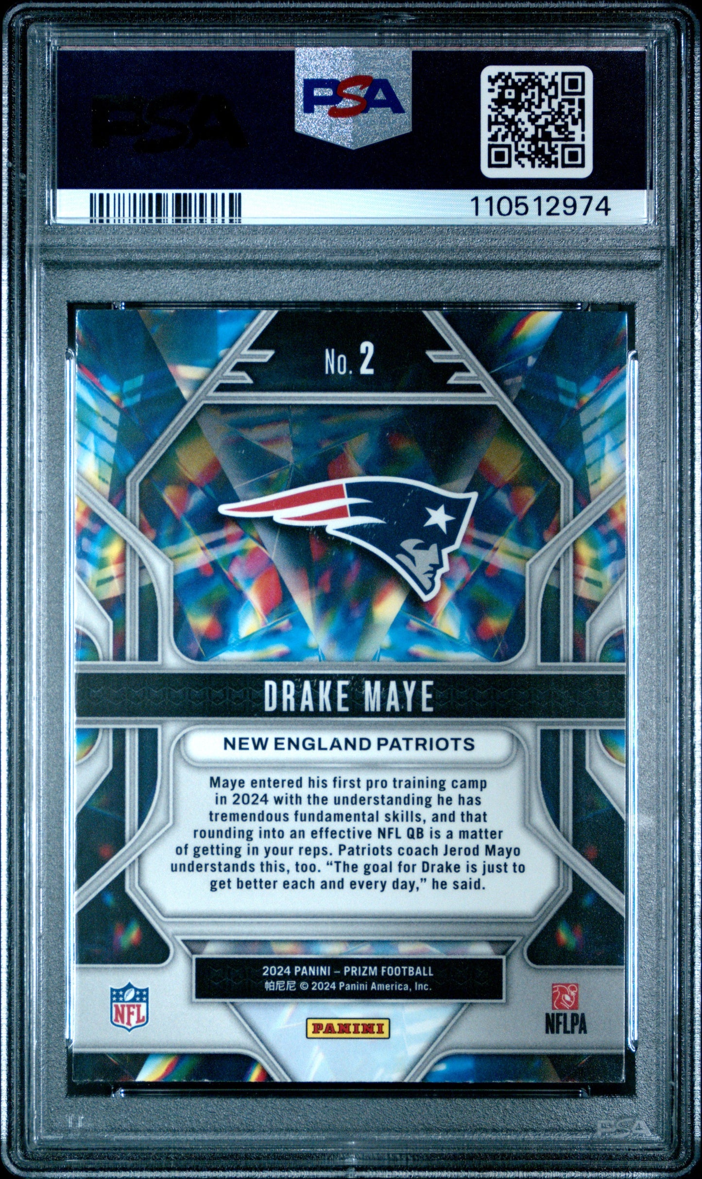 Graded 2024 Panini Prizm Drake Maye #2 Prizmatic Rookie RC Football Card PSA 10 Gem Mint