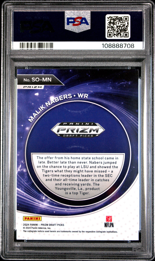 Graded 2024 Panini Prizm Draft Picks Malik Nabers #SOMN Student Orientation Red Ice Rookie RC Football Card PSA 10 Gem Mint