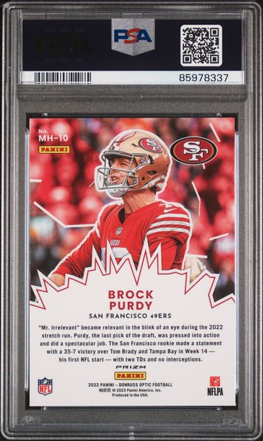 Graded 2022 Panini Donruss Optic Brock Purdy #MH10 My House Rookie RC Football Card PSA 10 Gem Mint