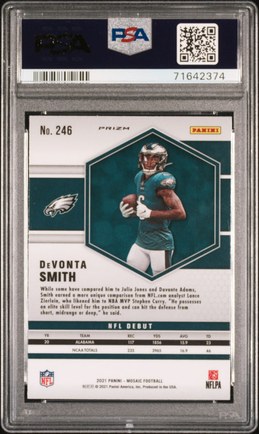 Graded 2021 Panini Mosaic DeVonta Smith #246 Green Mosaic Rookie RC Football Card PSA 10 Gem Mint