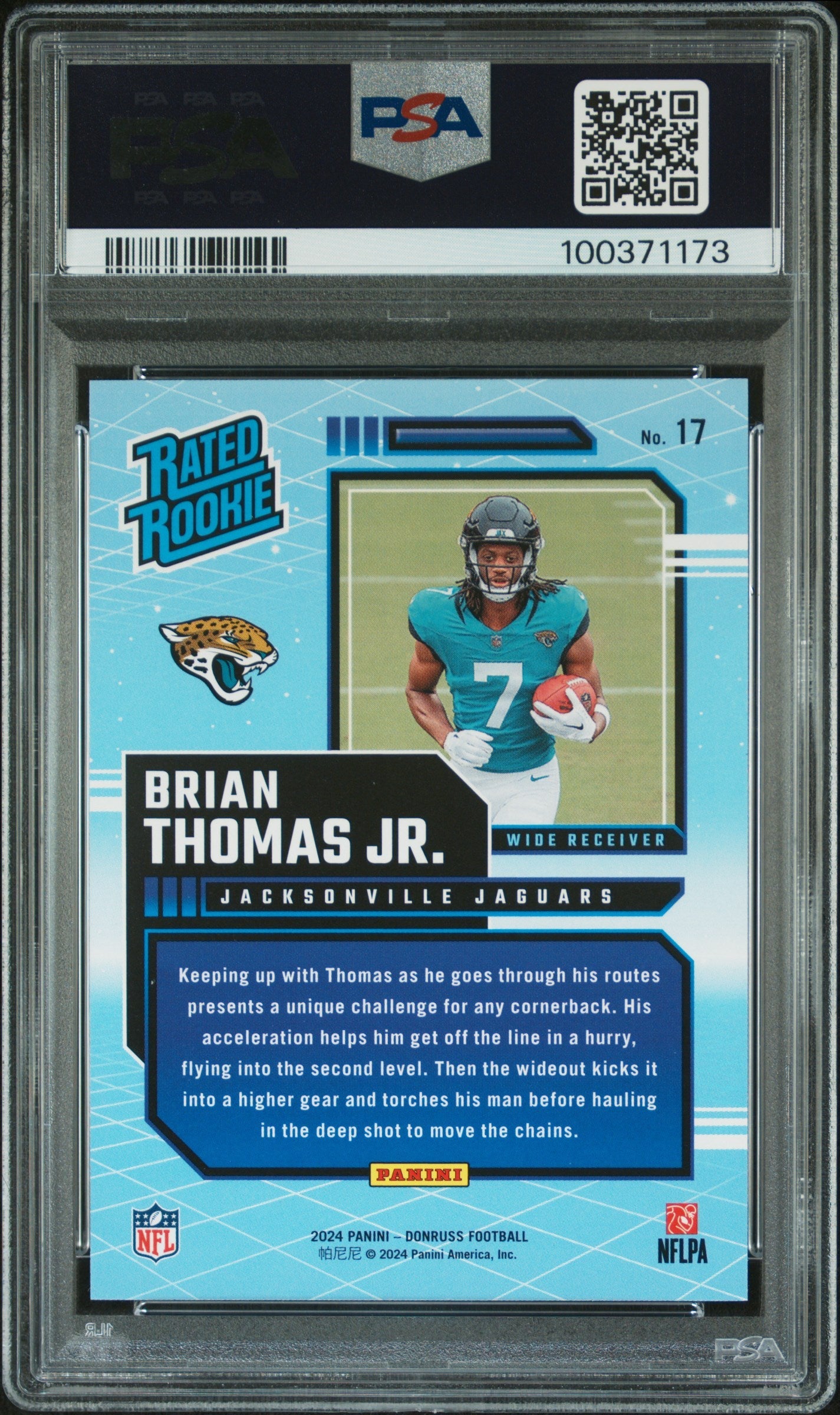 Graded 2024 Panini Donruss Brian Thomas Jr #17 Rated Rookies Retro Rookie RC Football Card PSA 10 Gem Mint