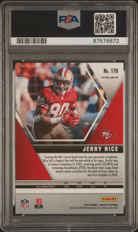Graded 2020 Panini Mosaic Jerry Rice #178 Reactive Orange Football Card PSA 10 Gem Mint