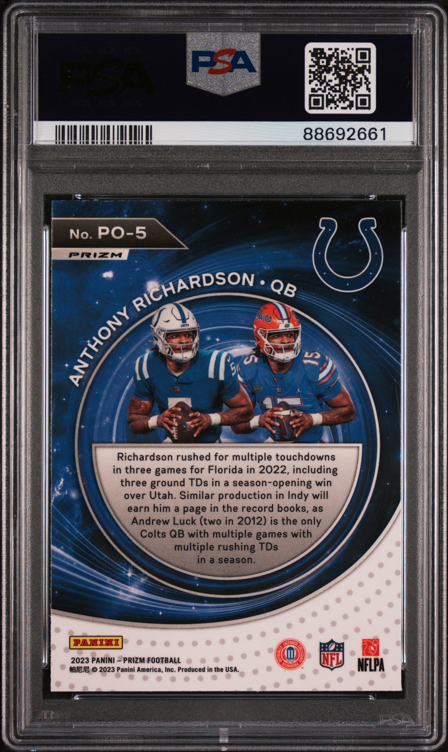 Graded 2023 Panini Prizm Anthony Richardson #PO5 Portals Green Rookie RC Football Card PSA 10 Gem Mint