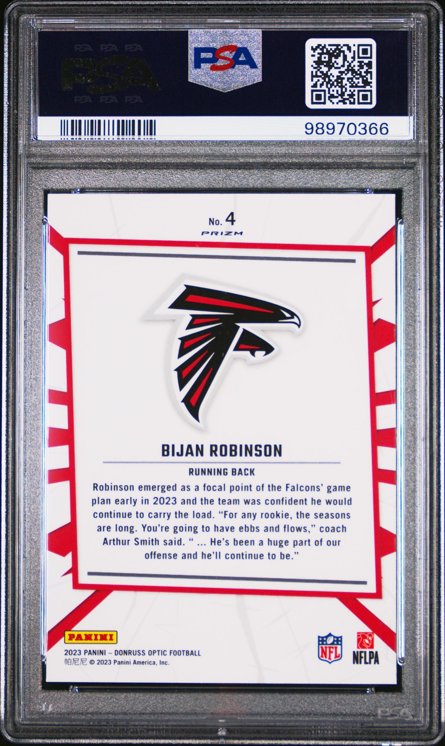 Graded 2023 Panini Donruss Optic Bijan Robinson #4 My House Rookie RC Football Card PSA 10 Gem Mint