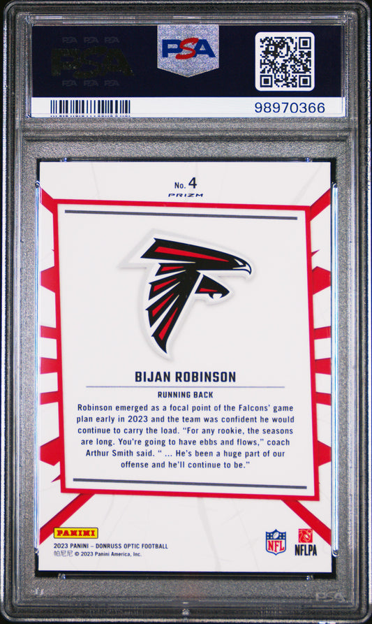 Graded 2023 Panini Donruss Optic Bijan Robinson #4 My House Rookie RC Football Card PSA 10 Gem Mint