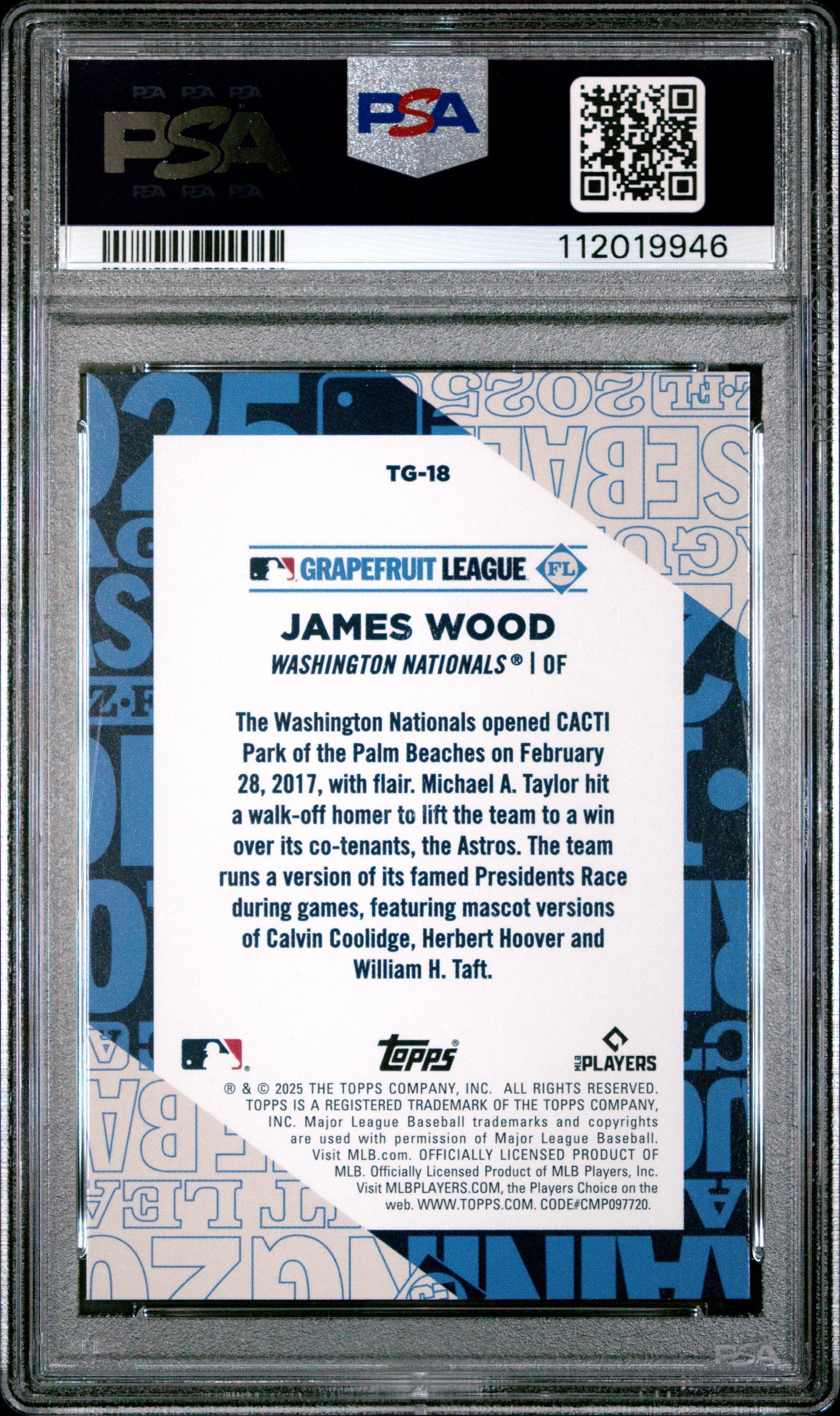 Graded 2025 Topps James Wood #TG18 Training Grounds Rookie RC Baseball Card PSA 10 Gem Mint