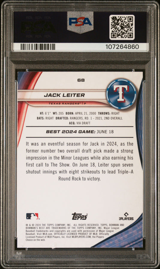 Graded 2024 Topps Bowmans Best Jack Leiter #68 Blue Refractor /150 Rookie RC Baseball Card PSA 10 Gem Mint