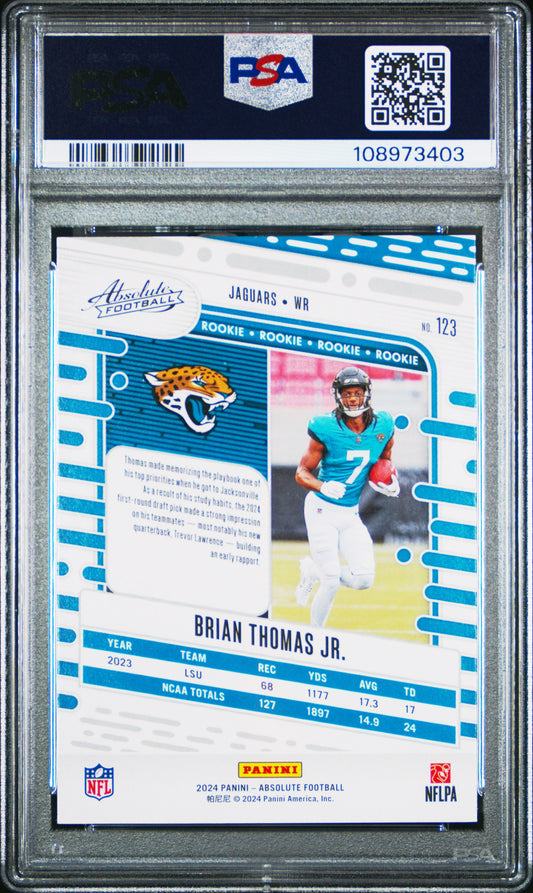 Graded 2024 Panini Absolute Brian Thomas Jr #123 Rookie RC Football Card PSA 9 Mint