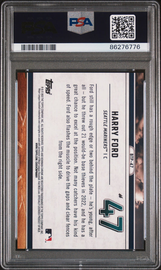 Graded 2023 Topps Bowman Harry Ford #BTP47 Scouts Top 100 Green Refractor #/99 Rookie RC Baseball Card PSA 10 Gem Mint