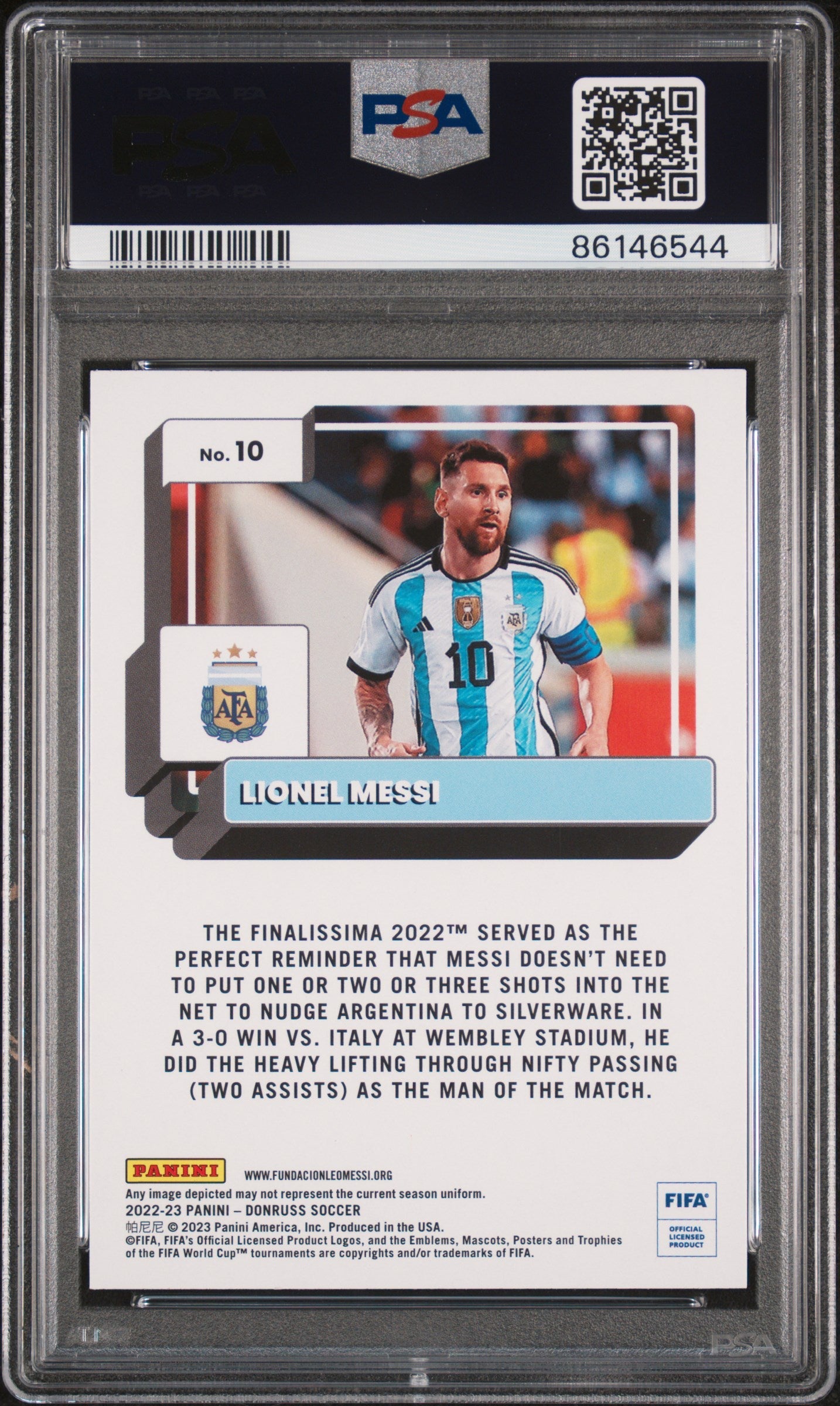 Graded 2022 Panini Donruss FIFA Lionel Messi #10 Orange Soccer Card PSA 10 Gem Mint