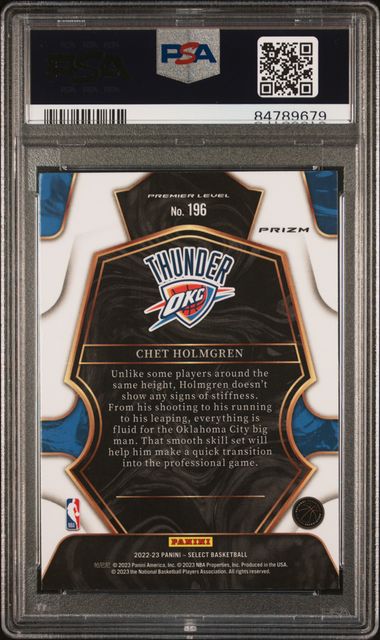 Graded 2022 Panini Select Chet Holmgren #196 Blue Prizm Rookie RC Basketball Card PSA 10 Gem Mint