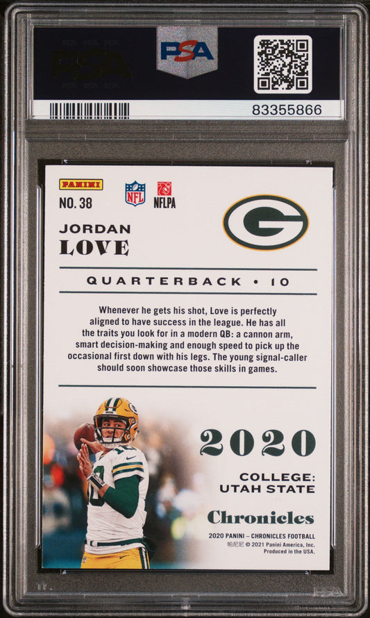 Graded 2020 Panini Chronicles Jordan Love #38 Teal Rookie RC Football Card PSA 10 Gem Mint
