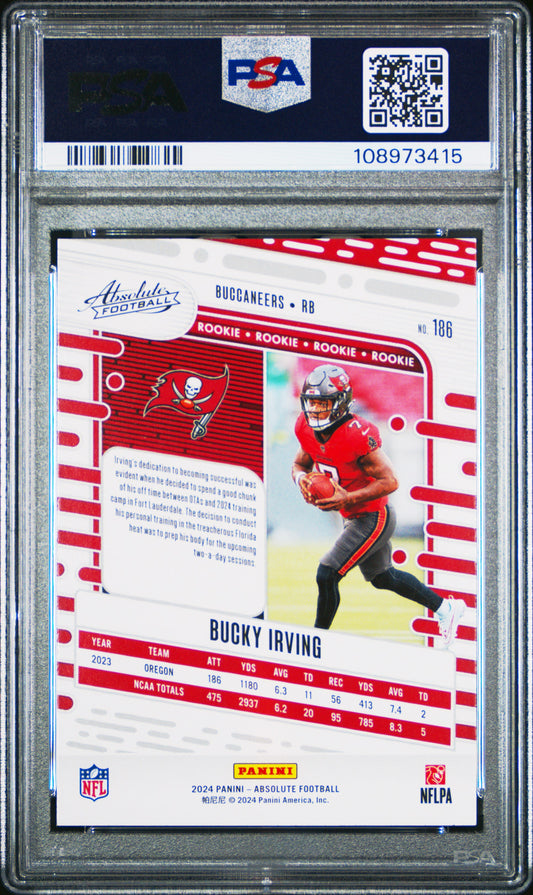 Graded 2024 Panini Absolute Bucky Irving #186 Rookie RC Football Card PSA 10 Gem Mint